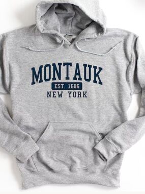 Montauk New York Gray Hoodie Sweatshirt! CHAMPION! Quality! S